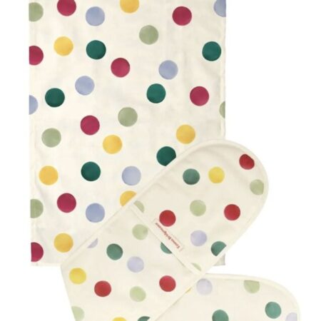 Double Oven Glove & Tea Towel Set Big Polka Dot